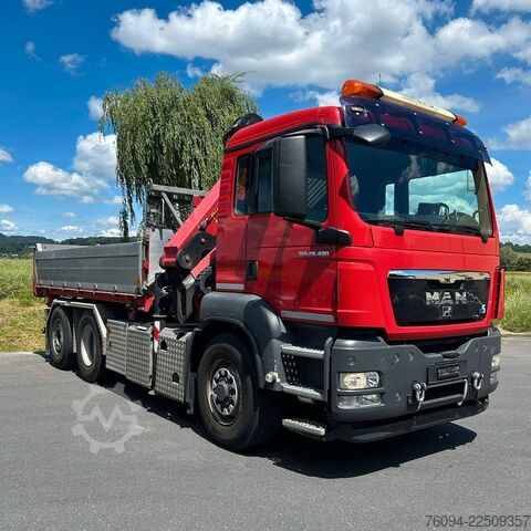 Three-sided tipper truck MAN TGS 28.480 6x4-4 ALLRAD KRAN 19m SEILWINDE Wechs