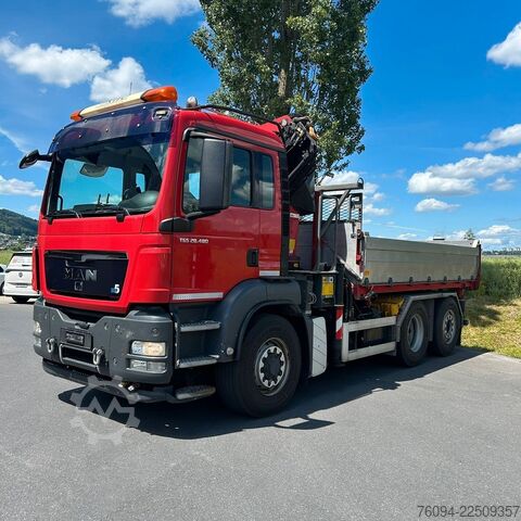 Three-sided tipper truck MAN TGS 28.480 6x4-4 ALLRAD KRAN 19m SEILWINDE Wechs