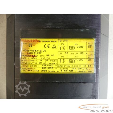 제어 장치 Fanuc A06B-0853-B100 / B-65152E AC Spindle Motor SN: C987J1757