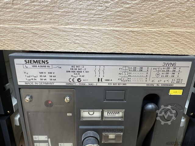 Disjoncteur à tiroir – 1 000 A Siemens 3WN6