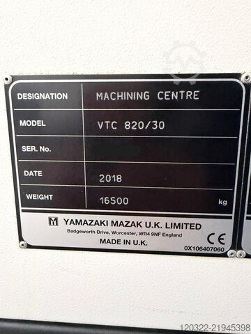 Verticale bewerkingscentrum Mazak VTC-820/30