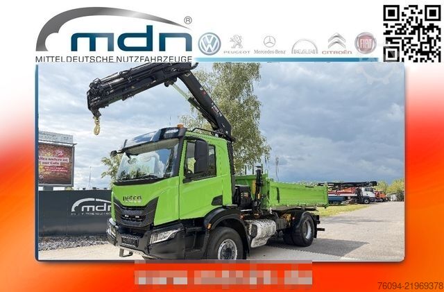 Kolmisivuinen kippiauto IVECO AD200X40 4x2 Kipper KRAN 12m Funk Greifer AHK