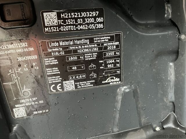Elektrische vorkheftruck 3 wielen Linde E16L-02