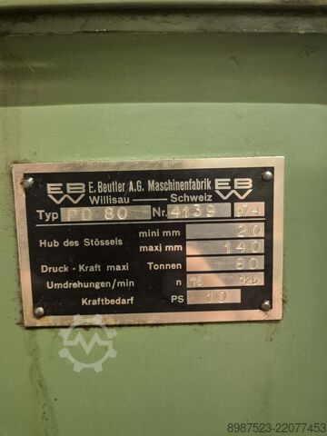 Exzenterpresse E. Beutler A.G. Maschinenfabrik PD 80 Typ LK80