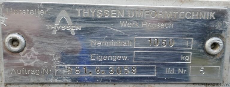 V2Aステンレス製1050リットルコンテナ Thyssen Umformtechnik (UCON) 9706