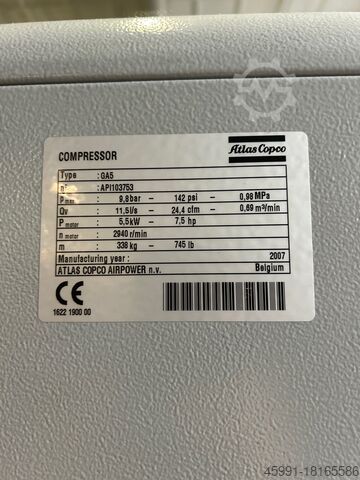 Máy nén khí trục vít Atlas Copco GA5FF