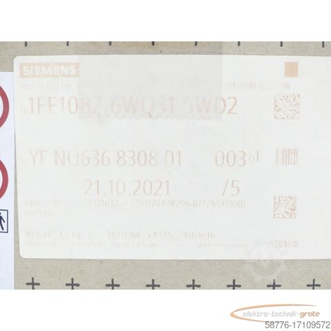 Motor Siemens Siemens 1FE1082-6WQ31-5WD2 SN:YFN0636830801003 - ! -