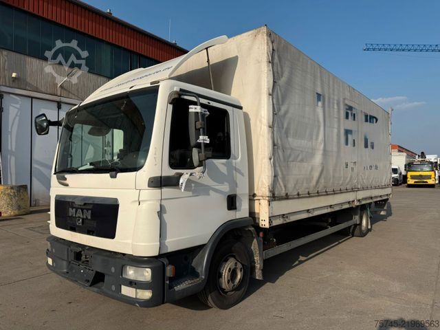 फ्लैटबेड ट्रक टार्प के साथ MAN TGL 12.180 * MOTORSCHADEN * EURO 5 * LBW * 7 M L