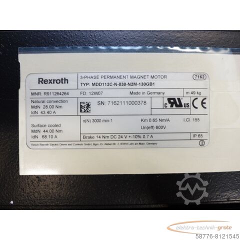 রেক্সরথ ইঞ্জিন Rexroth MDD112C-N-030-N2M-130 GB1 / R911264264 SN:7162111000378 - ! -
