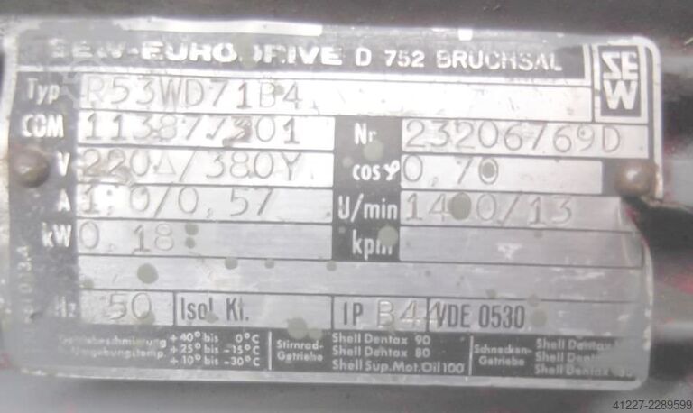 Gearmotor 0,18 kW 13 o / min SEW Eurodrive P53WD71B4