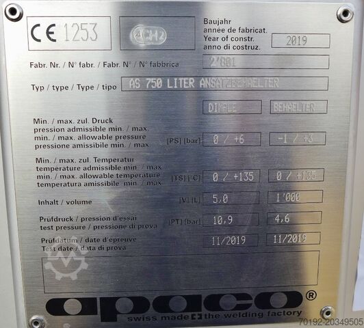 Recipient sub presiune de 1000 litri încălzibil/răcibil, Aisi 316 cu agitator magnetic apaco 8853