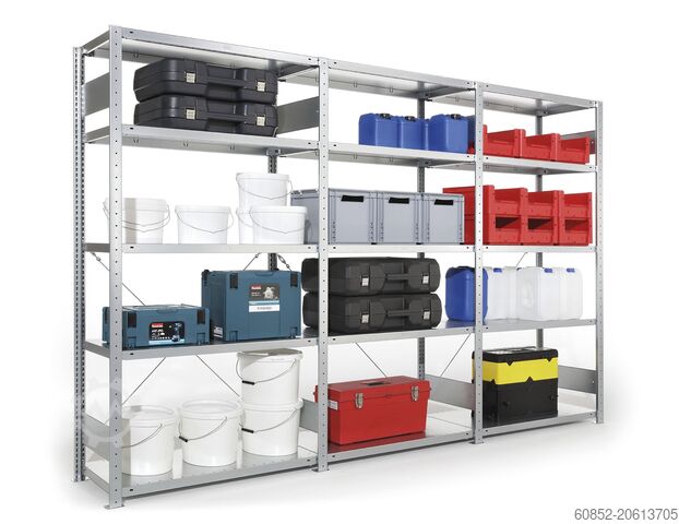 Plug-in shelving ca. 60,06 lfm. Fachbodenregale META H: 200 cm , T: 40 cm , 150 kg pro Ebene