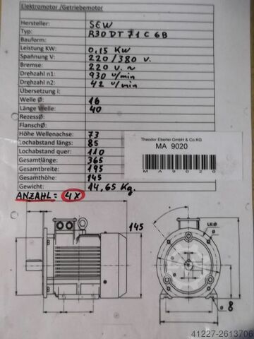 Getriebemotor 0,15 kW 42 U/min SEW-EURODRIVE R30DT71C6B