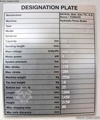 折弯机 - 液压 BAYKAL APH 1254 x 35