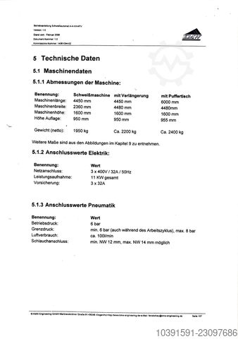 Welding machine (window production) KMW Engineering A4PH-3228-0,2