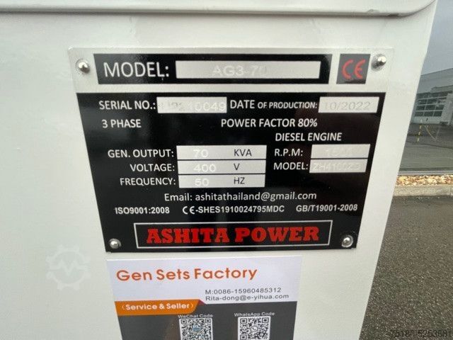 Autre Ashita AG3-70 Notstromaggregat 70kVA NEU