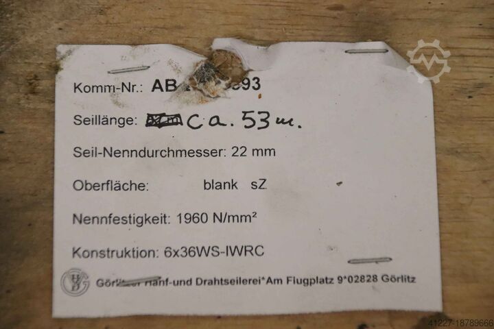 Crane rope Ø 22 mm 53 m GHD Görlitzer Hanf & Drahtseilerei 6x36WS-IWRC