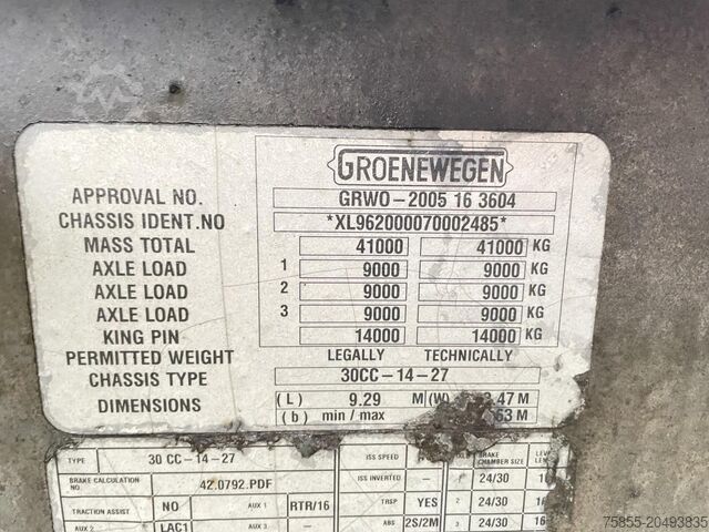 Container transport Groenewegen 30CC-14-27 20/30 FT Tank / ADR / Lift-Axle / NL...