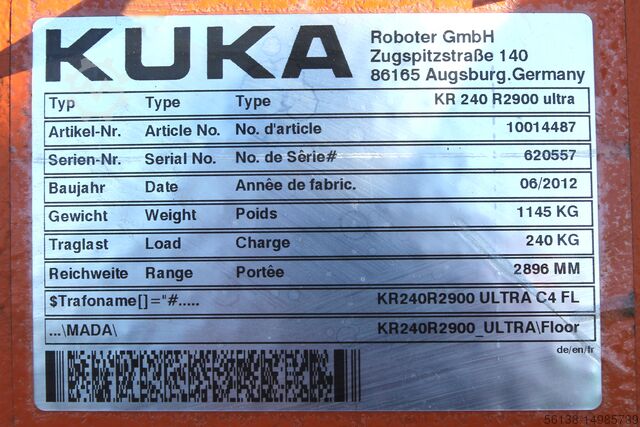 Robot industrial KUKA KRC4 KR240 R2900 ultra