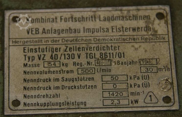 ভ্যাকুয়াম পাম্প 63 m 63 / ঘন্টা VEM VZ 40/130V