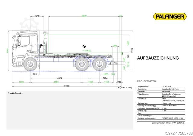 משאית מנוף מעלית מכולות (roll-off) Mercedes-Benz eActros 300 L Abrollkipper mit Haken
