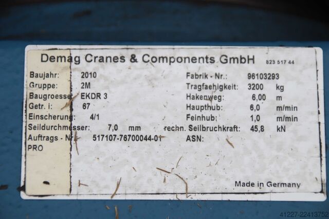 מנוף עמוד מסתובב עם זרוע של 4.5 מ' / 3200 ק"ג Demag D-MS360