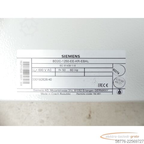 Componente Siemens SIVACON 8PS BD2C-1250-EE-KR-EBAL / BD2-1250-KR SN118446 - !