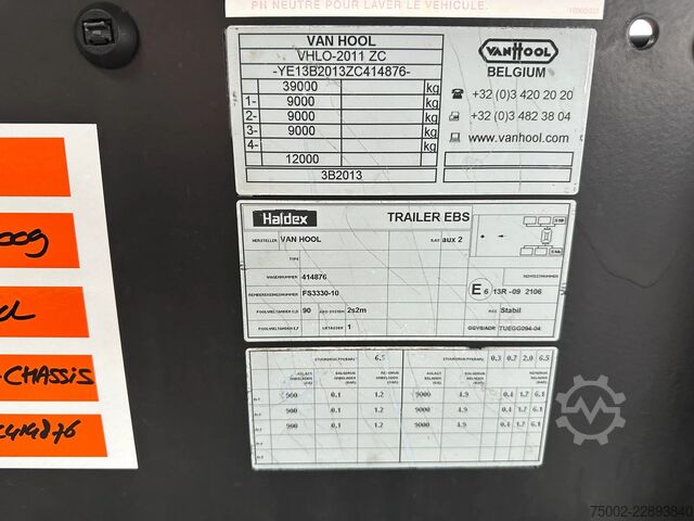 Transport av containere Van Hool 20FT ADR CHASSIS / empty weight 3.300kg / SAF D...