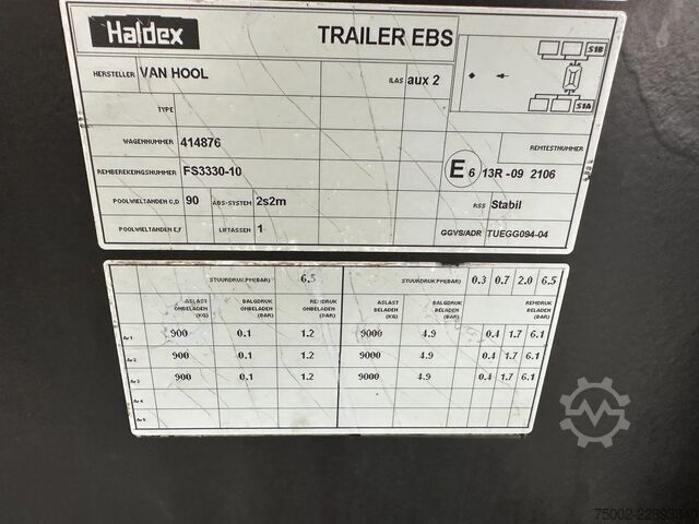 Transport av containere Van Hool 20FT ADR CHASSIS / empty weight 3.300kg / SAF D...