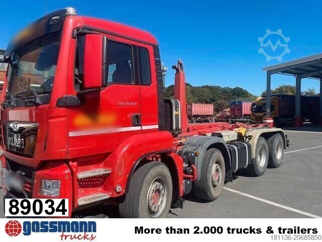 รถบรรทุกขนถ่ายตู้คอนเทนเนอร์แบบตะขอ (roll-off) MAN TGS 35.500 8x4 BB, Pritarder, Meiller RK 30.65