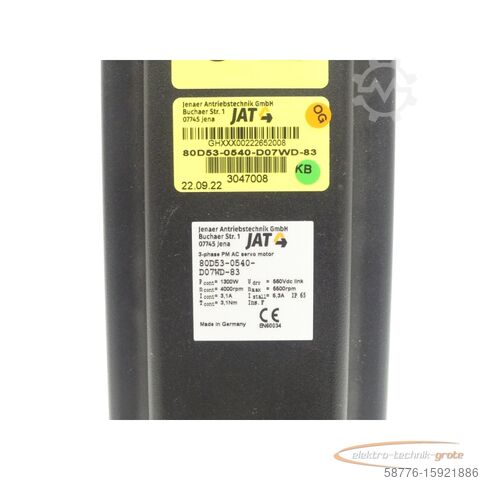 モーター JAT 80D53-0540-D07WD-83 ECOSPEED Servomotor SN:GHXXX00222652008 - ungeb.! -