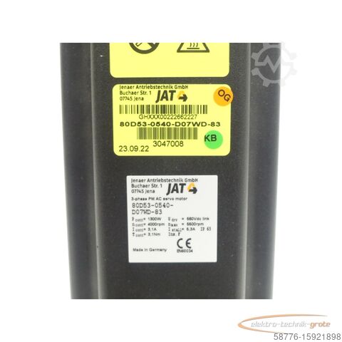 モーター JAT 80D53-0540-D07WD-83 ECOSPEED Servomotor SN:GHXXX00222662227 - ungeb.! -