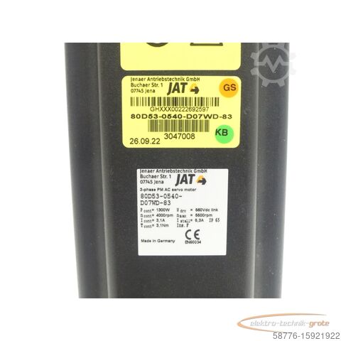 モーター JAT 80D53-0540-D07WD-83 ECOSPEED Servomotor SN:GHXXX00222692597 - ungeb.! -