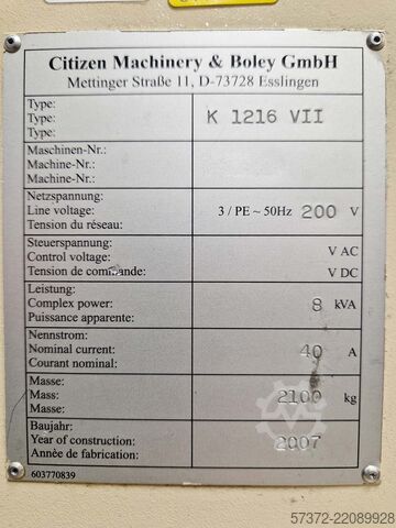 CNC-drejebænk af schweizisk type Citizen Machinery & Boley K 1216 VII