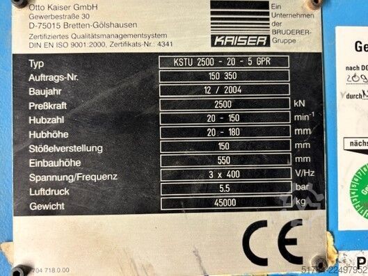 Máquina de estampagem automática KAISER KSTU 2500-20-5G-PR (150 350)