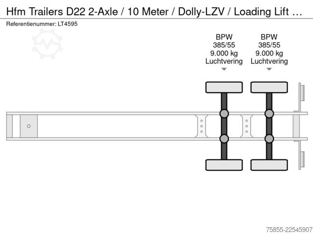 Libistatavad tarindid Hfm Trailers D22 2-Axle / 10 Meter / Dolly-LZV / Loading Lift