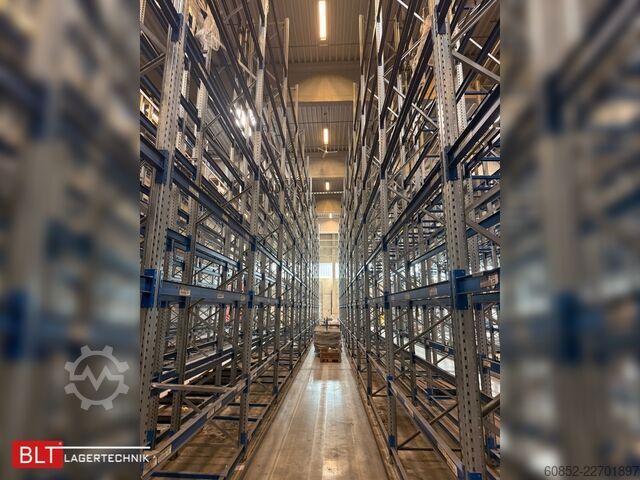 Schwerlastregal Industrieregal Hochregal SSI Schäfer PR600 – 30,90 lfm, Höhe 4,9m Boden + 2 Ebenen | Fachlast bis 3500 kg