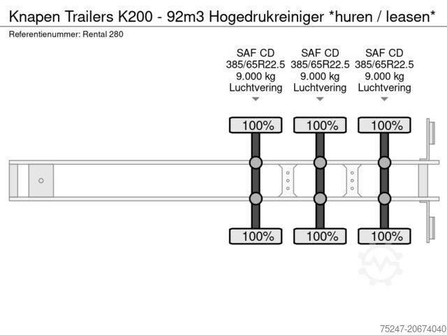 Piso móvel Knapen Trailers K200 - 92m3 Hogedrukreiniger *huren / leasen*