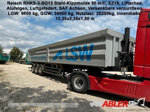 Trailer truk bak jungkit REISCH RHKS-3-SG13 Kippmulde 50m3 Schrottmulde Abbruch