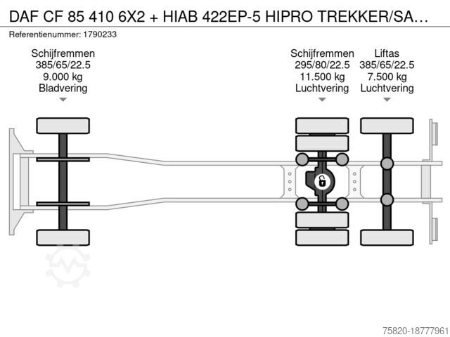 起重卡车 DAF CF 85 410 6X2 + HIAB 422EP-5 HIPRO TREKKER/SATT...