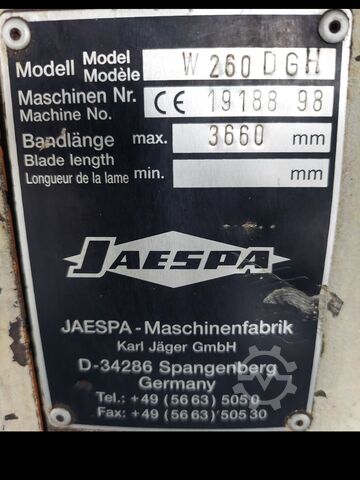 Hydraulinen vaakasuuntainen jiirisaha nauhalla JAESPA W 260 DGH
