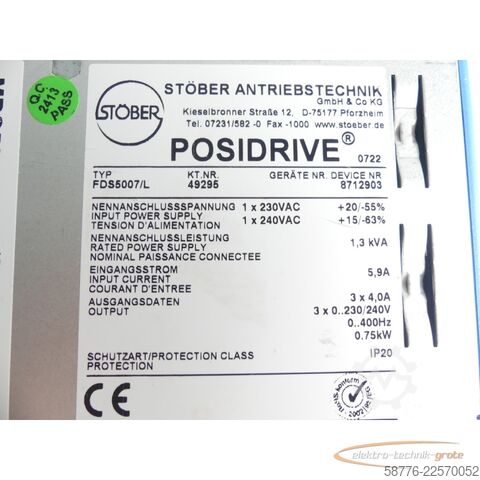 Composant Stöber FDS50007/L Posidrive MDS5000 . 49029 Ge. Nr: 8706279 SN: 8712903