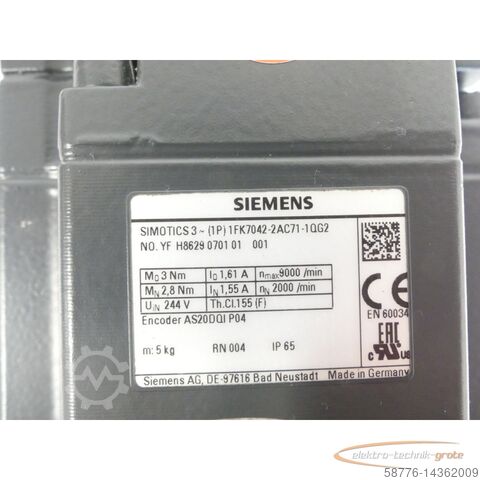 Двигатель Siemens Siemens 1FK7042-2AC71-1QG2 Synchronmotor SN YFH8629070101001