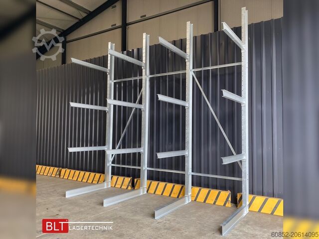 Utkragningsställ ca. 4,16 lfm. Kragarmregal H: 416 cm T: 137 cm , 500kg/Arm , 4 Lagerebenen