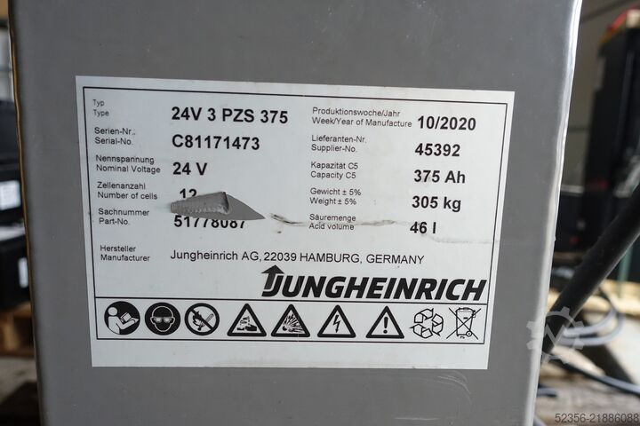 بطارية رافعة شوكية Jungheinrich 24V 3PzS375 78% Staplerbatterie