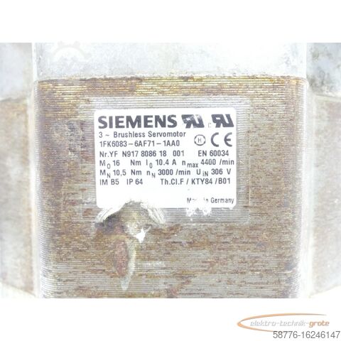 Двигатель Siemens Siemens 1FK6083-6AF71-1AA0 SN:YFN917808618001 generalüberholt mit 12 Monaten Gewährleistung