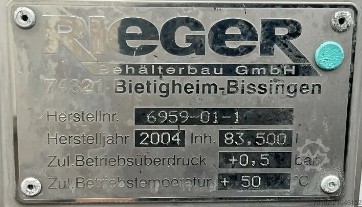 Δεξαμενή αποθήκευσης 83500 λίτρων από V2A Rieger 9199