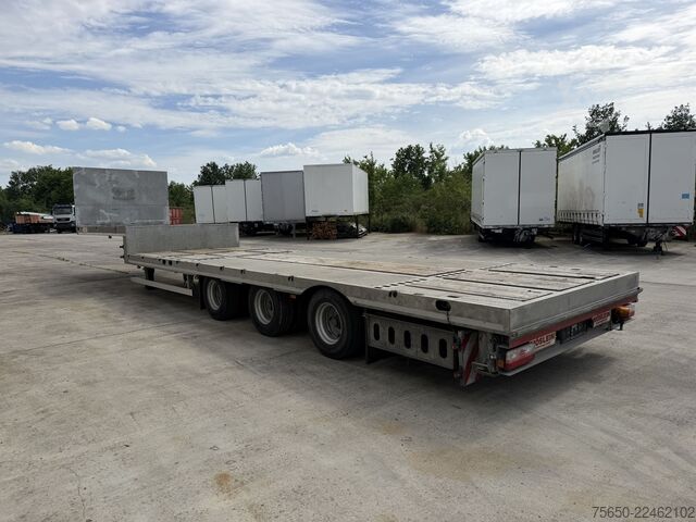 Semiremorcă cu platformă joasă Möslein STO 3 Schwebheim  3 Achs Satteltieflader Plato 45 t GGfür Fertigteile, Baumaschinen