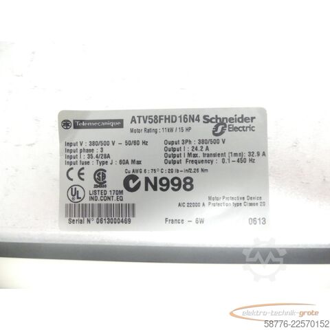 अवयव Telemecanique / Schneider ATV58FHD16N4 Frequenzumrichter SN