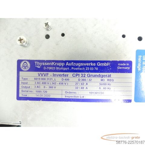 רְכִיב  ThyssenKrupp Liftequip VVVF Inverter CPI 32 / 6619 00 3121_L SN: 1095720